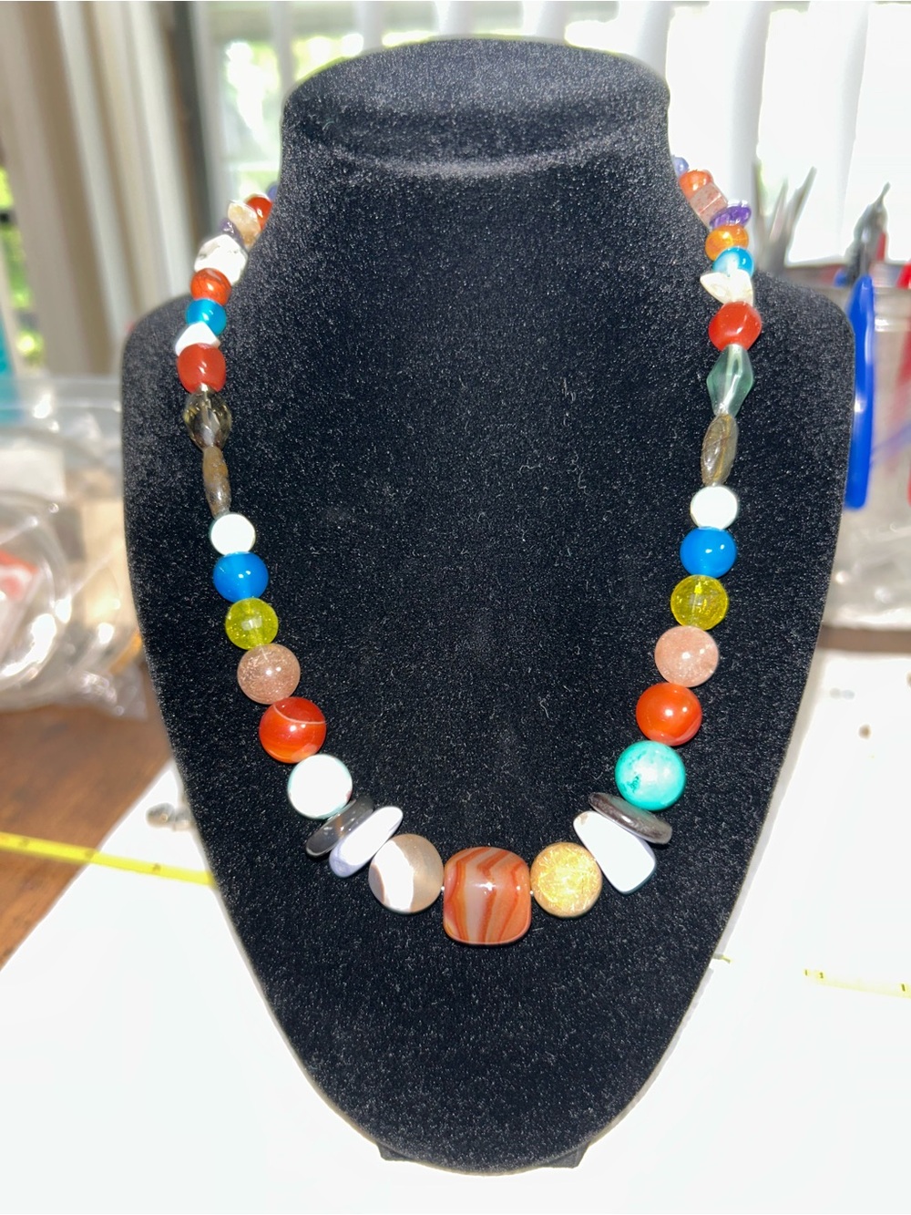 Multi-Color Beaded Statement Necklace - Colorful Semi-Precious Stones